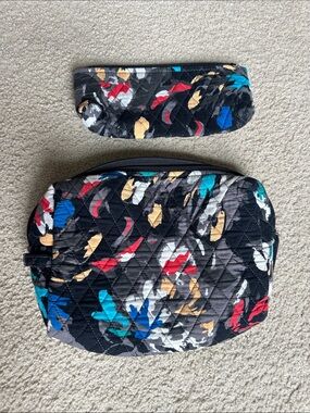 Vera Bradley Two Piece Quilted Black Multicolor Cosmetic Bag Set
